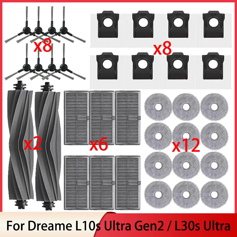 For Dreame L10s Ultra Gen2 / L10s Pro Ultra Heat Vacuum Cleaner Replacement Accessories Main Side Brush Mop Dust Bag HEPA Filter