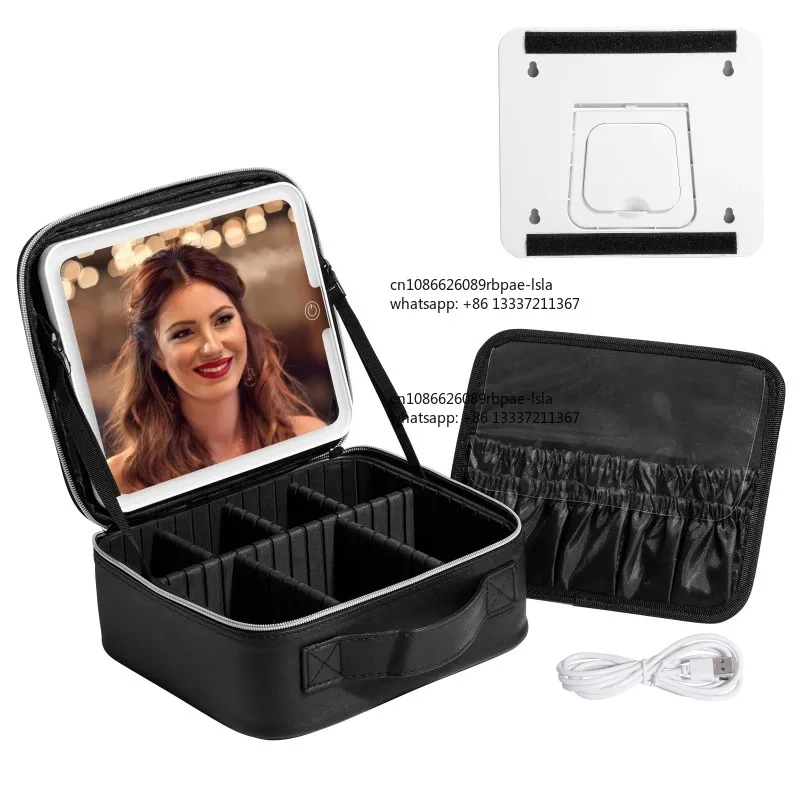 Travel case 3-color lights Professional makeup artist storage box Customized logo bag with LED