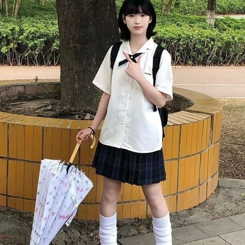 Cream White Short Sleeve Embroidered Blouse Japanese JK Uniform Style Fashion Top for Female Students Comfortable School Wear