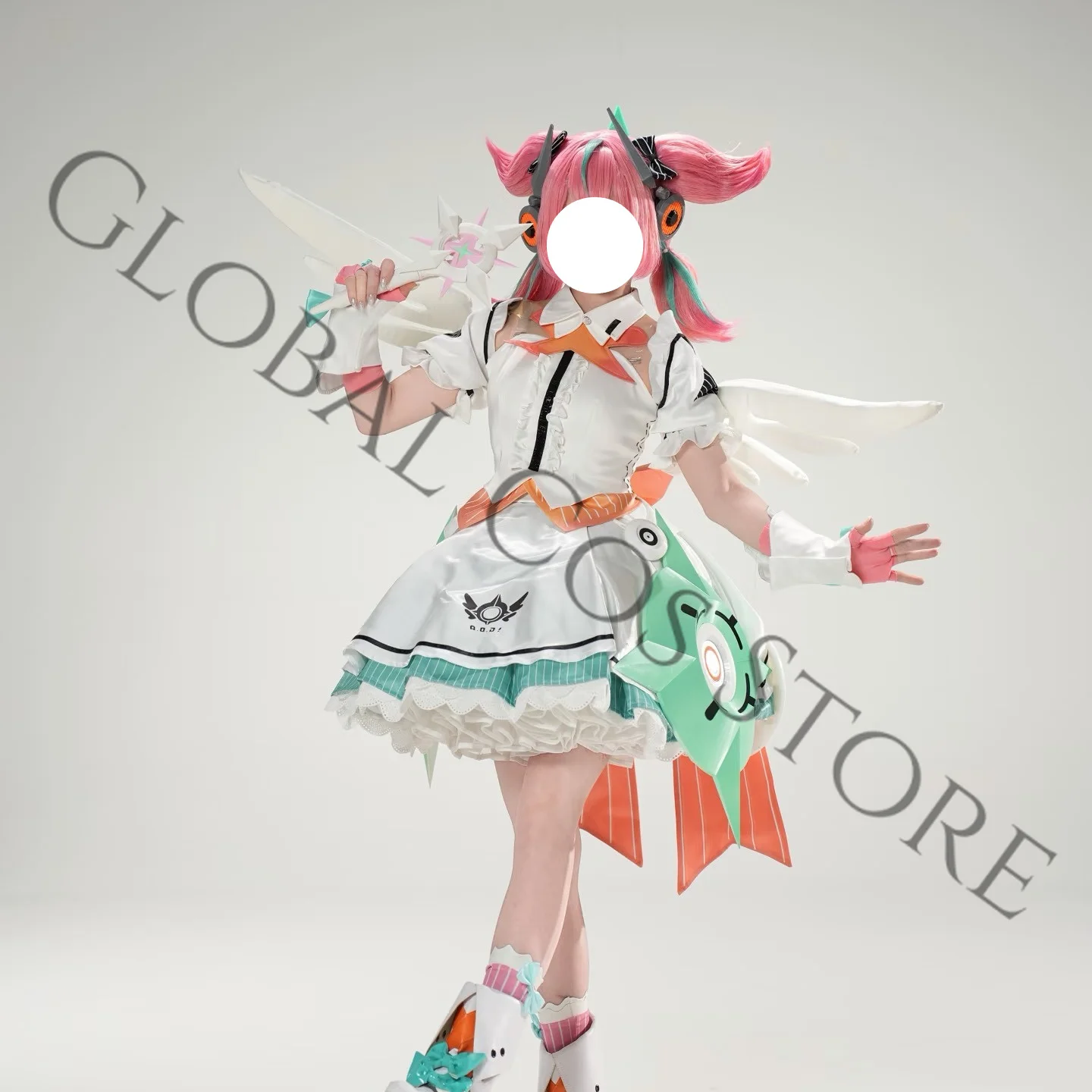 Aria Cosplay Costume Angels of Delusion White Magical Girl Dress Green Layered Skirt Accessories and Wig Game Zenless Zone Zero