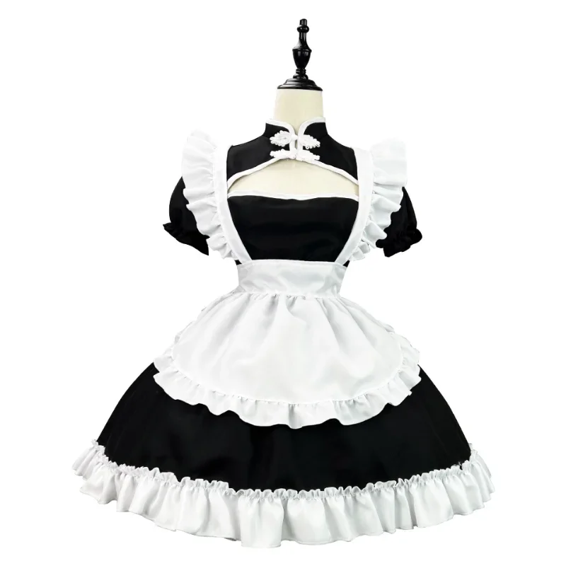Plus Size Lolita Chinese Cheongsam Anime Cosplay Maid Costume Princess Halloween Black White Japanese Schoolgirl Kawaii Clothing
