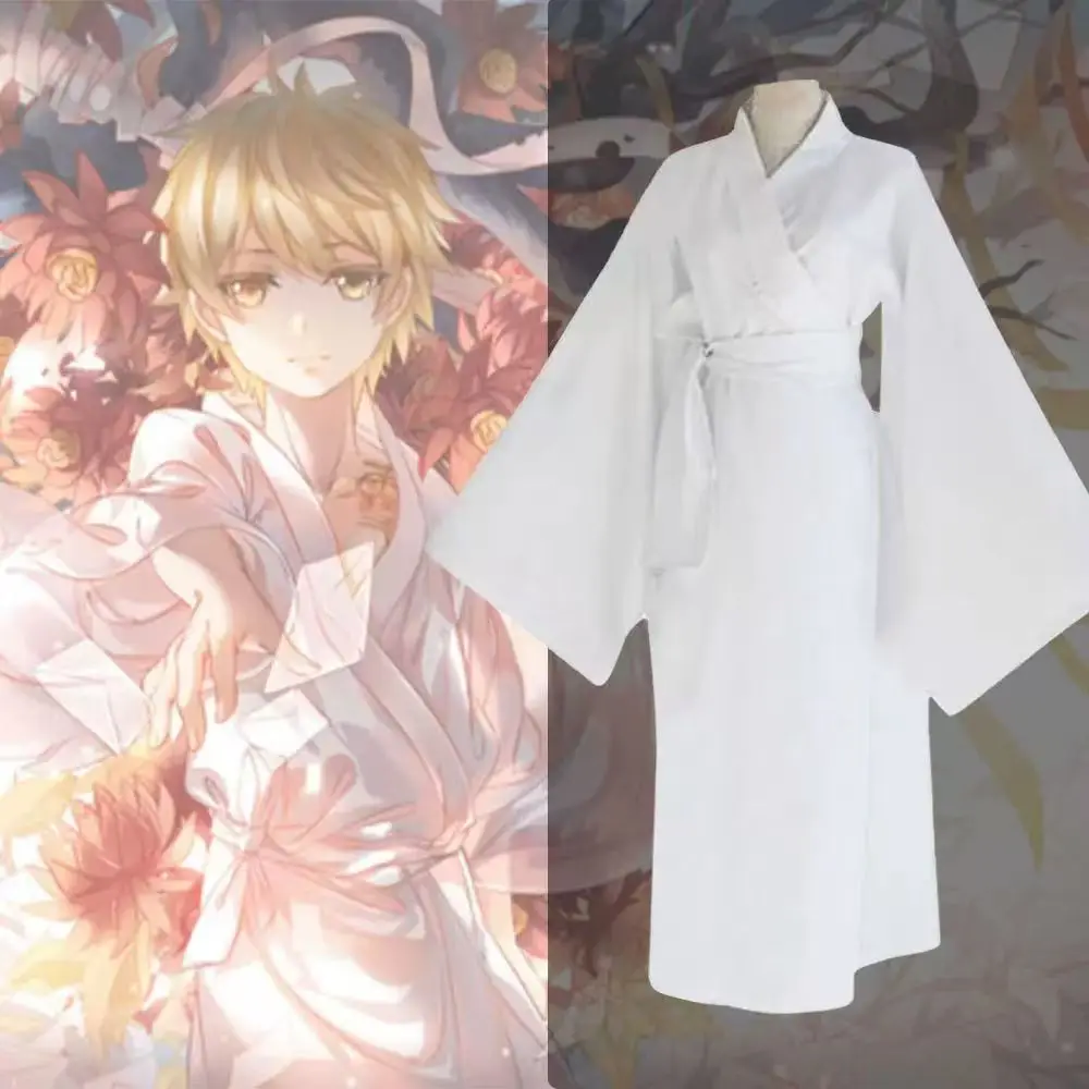 2025 White Traditional Japanese Kimono with Belt Robe Length Sleeves Yukata Pajamas