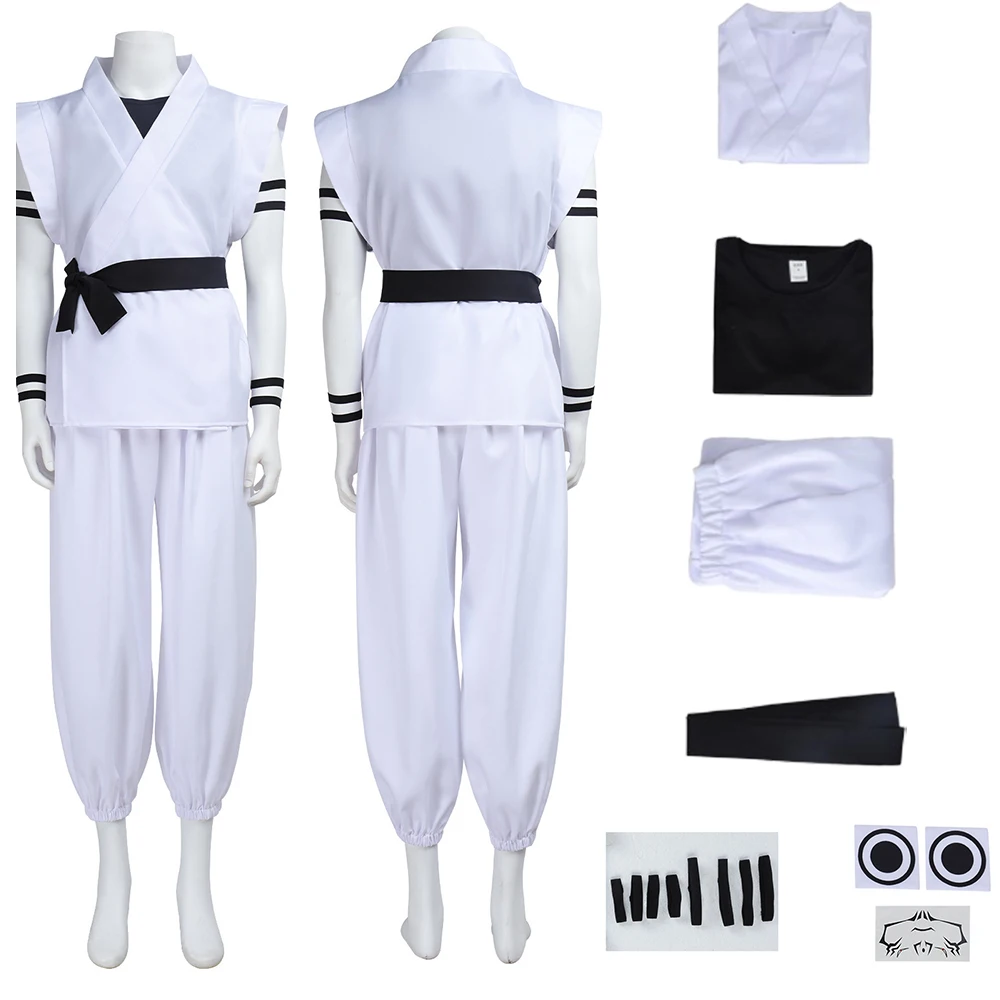 2026 Japanese Manga Anime Ryomen Sukuna Role-Playing Costume White Kung Fu Suit with Tattoo Showdown Cosplay Costume Full Set
