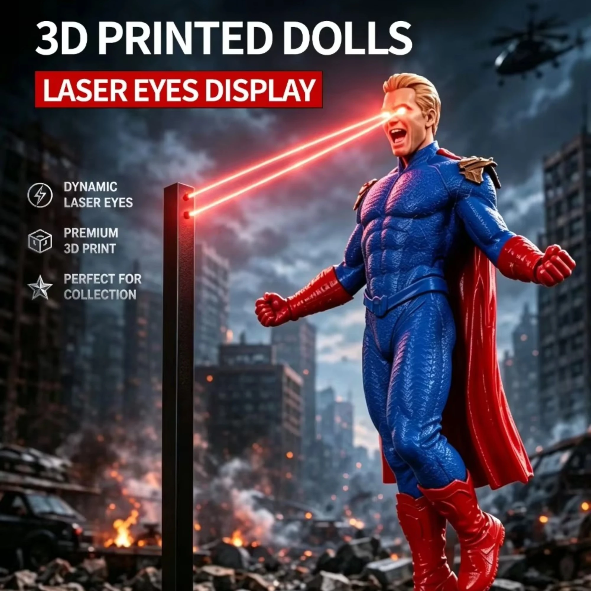 The Boys Homelander Laser Eyes Edition 3D Printed Statue 1/12 Scale LED Light Collectible Figure USB Powered Toy Home Decor Gift