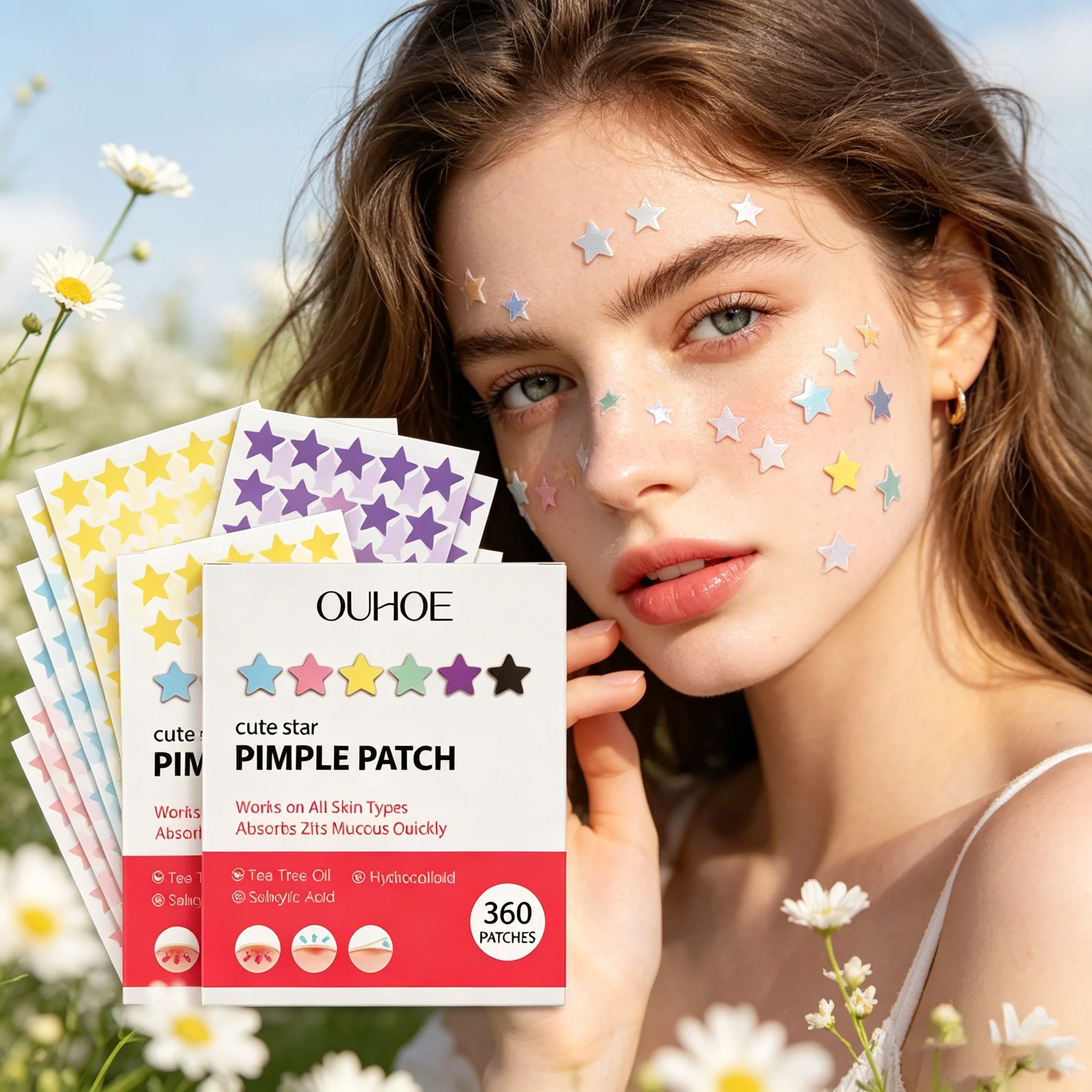 Star Shaped Pimple Patches Covering Zits Fade Blemishes Hydrocolloid Invisible Pimple Removal Tool Multi-Color Star Acne Patches