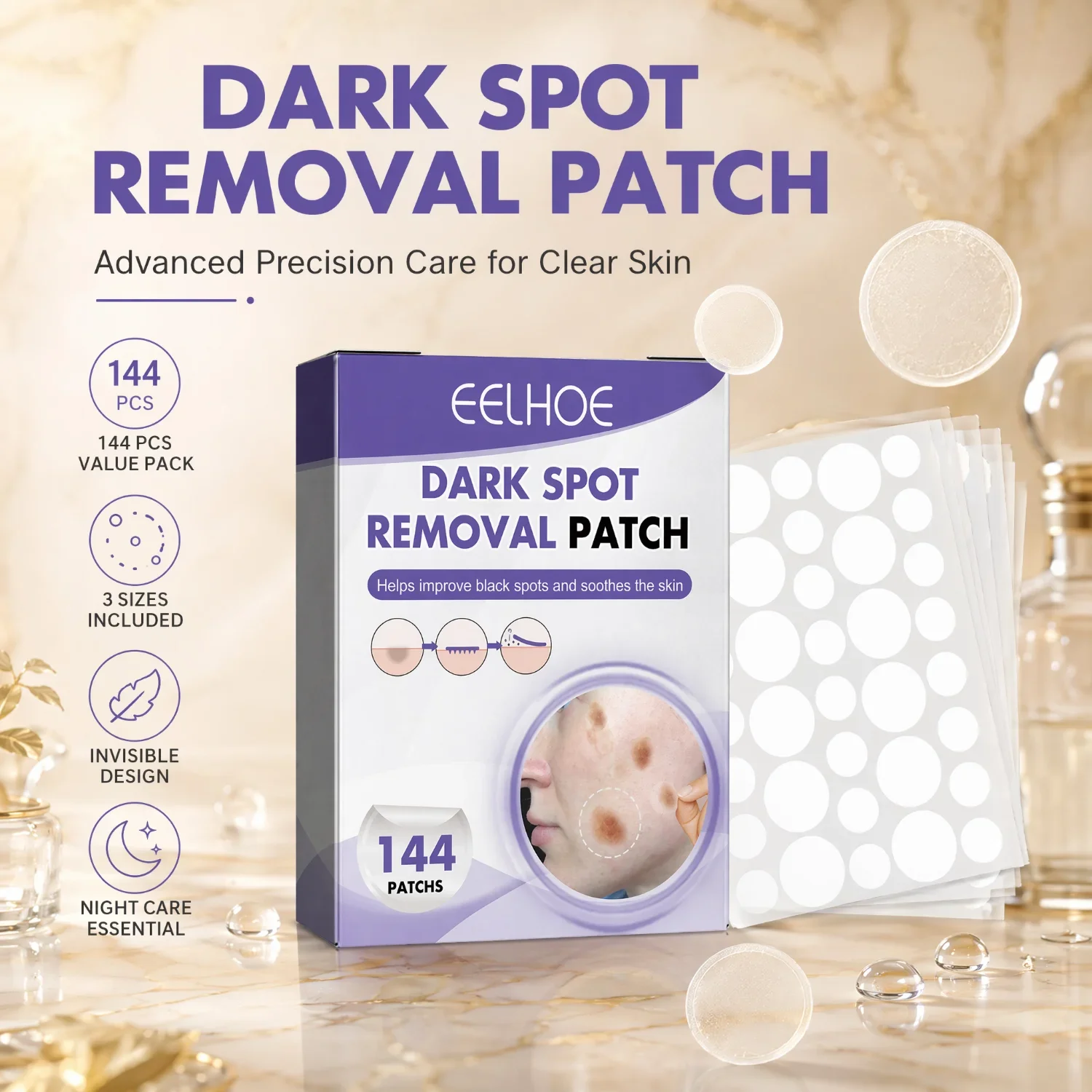 EELHOE Dark Spot Removal Patch 144PCS Invisible Facial Patch Acne Mark Corrector Blemish Scar Spot Care Sticker Skin Care Beauty