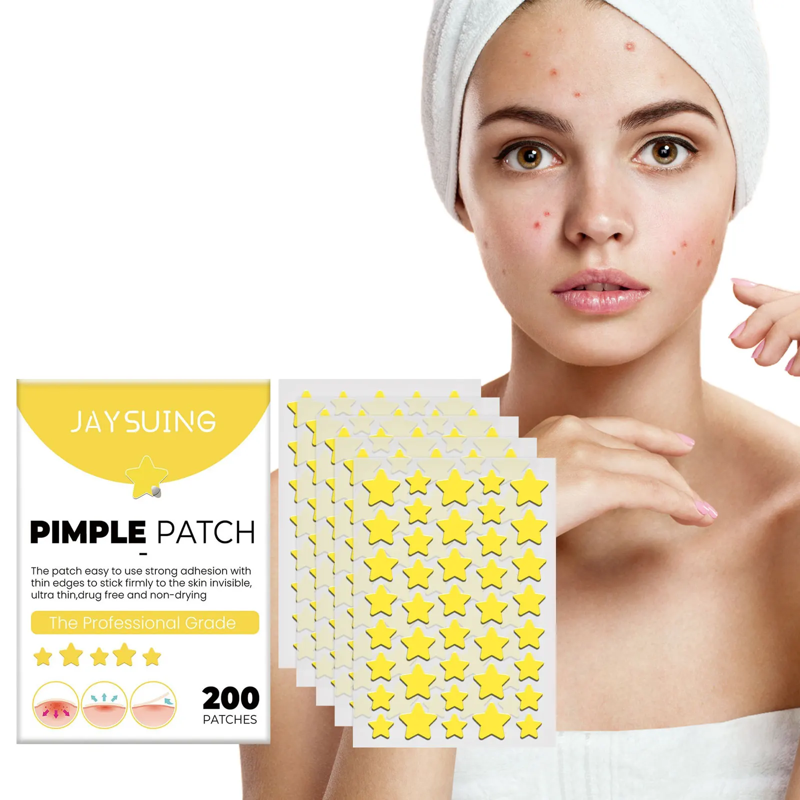 Star Pimple Patch Stickers Yellow Invisible Acne Removal Healing Absorbing Hydrocolloid Waterproof Acne Absorbing Cover Patch
