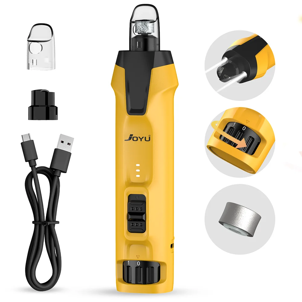 JOYU 6-Speed Rechargeable Dog Nail Grinder Powerful Pet Nail Trimmer with Dual LED Lights, for Large Medium Small Dogs & Cats