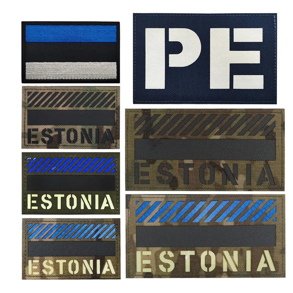 Outdoor Bag Badge with Flag Luminous Estonian Laser Cut IR Reflective Armband Embroidered Hook and Loop Patches for Clothing