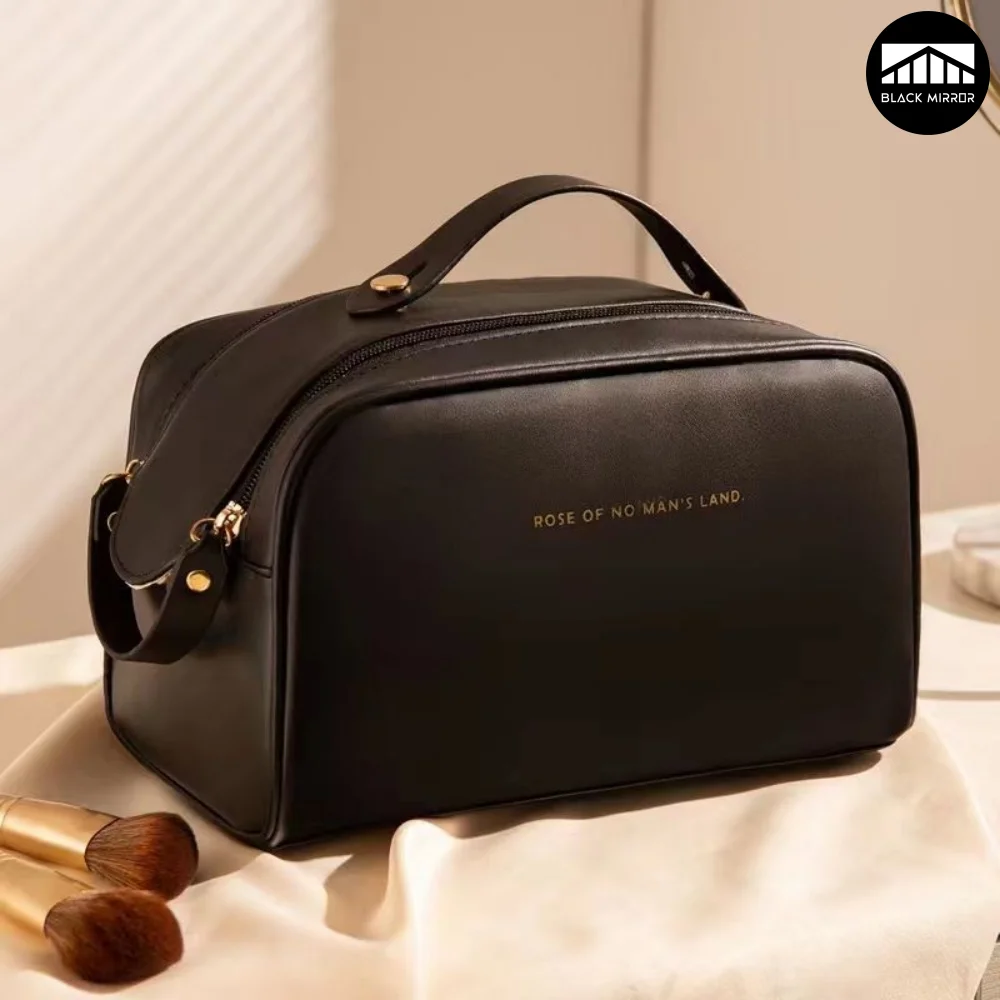 Large Opening High-Capacity Organ Pillow PU Leather Makeup Organizer Portable Women Cosmetic Storage Bag Washbag