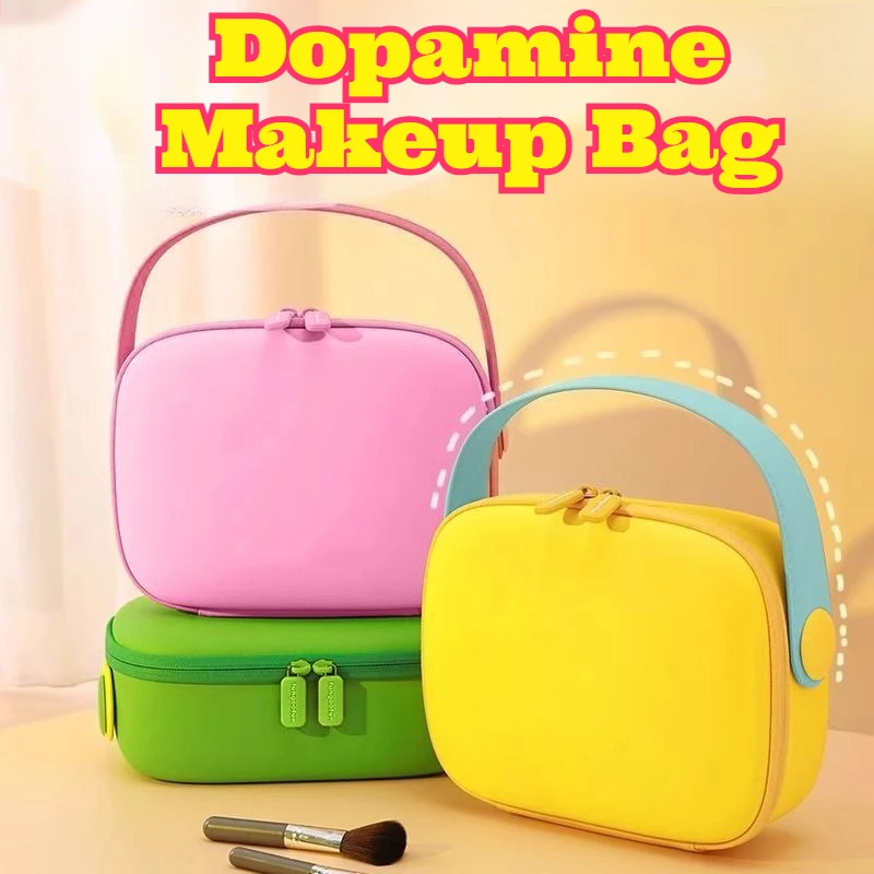 Dopamine Makeup Bag Large Capacity Travel Cosmetic Organizer Portable Handheld Storage Bag Multifunctional Toiletry Pouch Daily