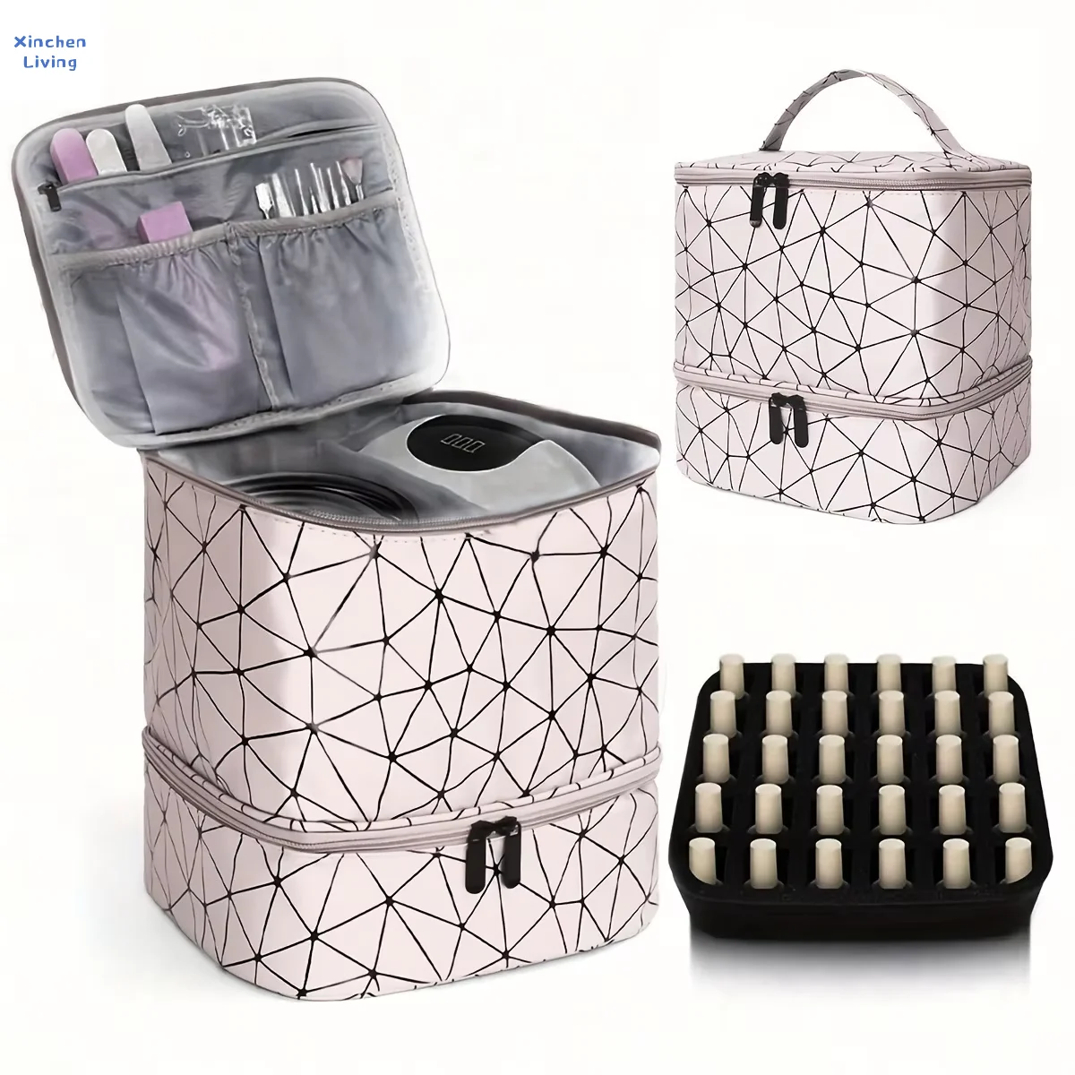 Large Capacity Cosmetic Bag, High-end Pvc Portable Travel Tote, Nail Polish Storage Organizer For Women, Manicure Makeup Pouch