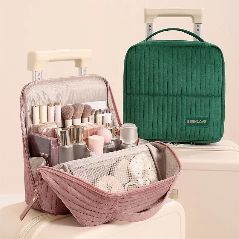 Upright Makeup Bag Large Capacity Portable Cosmetic Organizer Travel Toiletry Case with Handle Women Portable Cosmetic Case