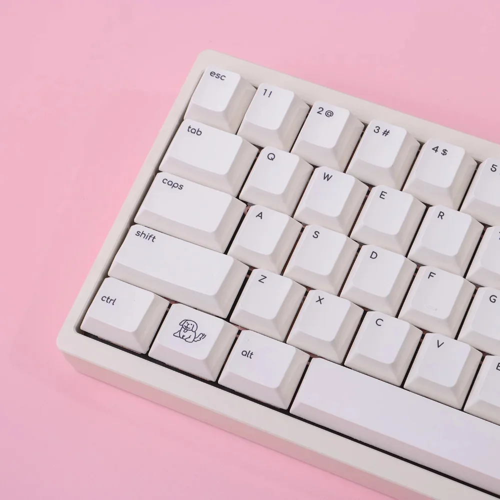 130 Keys Cherry MOA Keycaps PBT Small Font Cute Dog Simple Heat Sublimation for 60/84/98/108 Mechanical Keyboards
