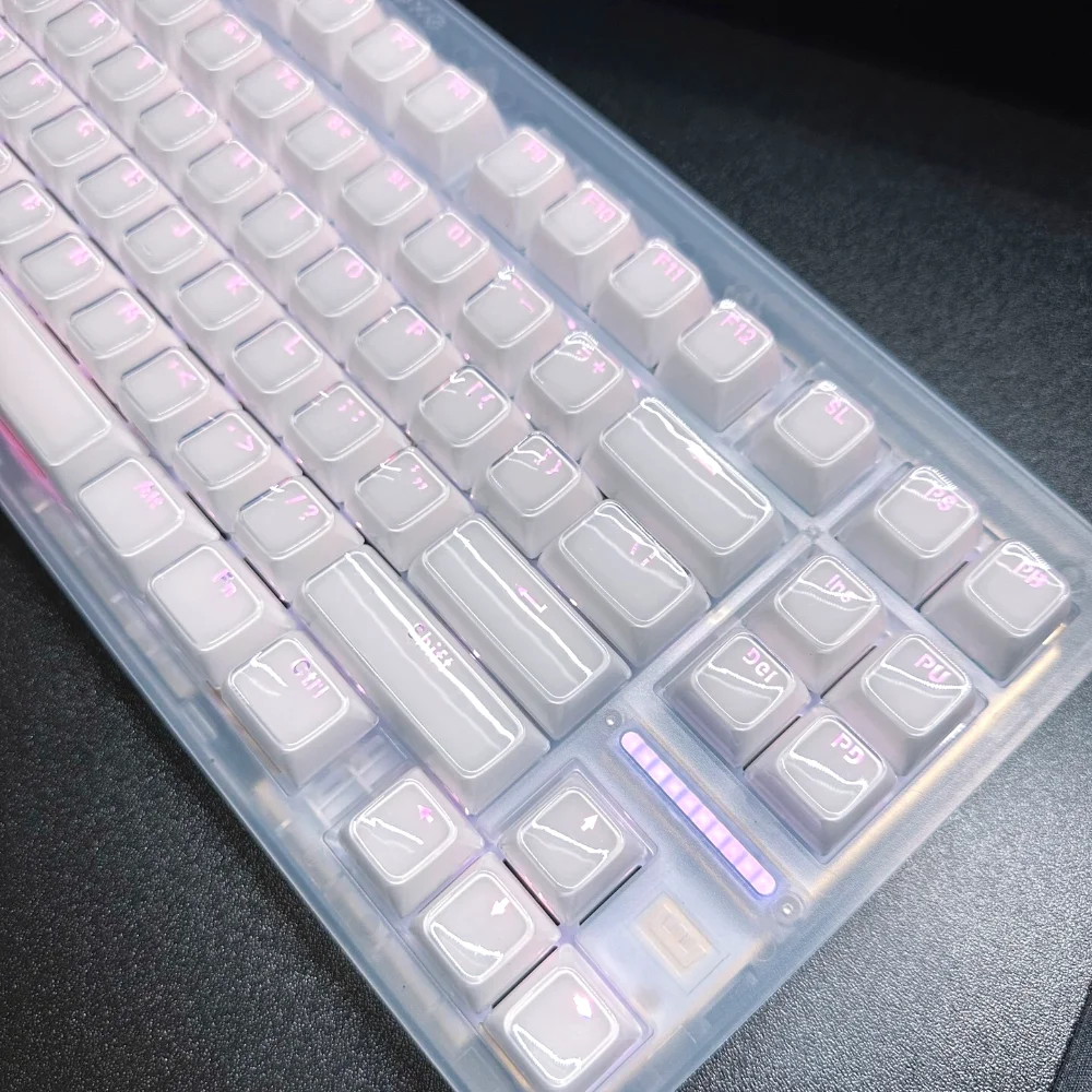 Pure White Translucent Crystal Keycap PBT+PC 136 Key OEM Keyboard Keychain Compatible with 61/75/87/104/108 Mechanical Keyboards