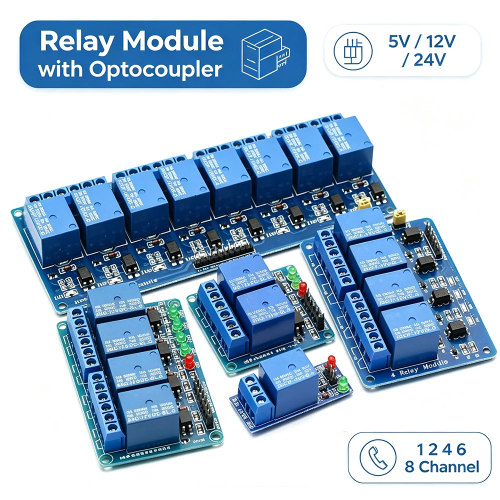 5/10/20/50PCS 5V 12V 24V 1 2 4 6 8 Channel Relay Module with Optocoupler Relay Output 1 2 4 6 8 Way Relay Module for Arduino