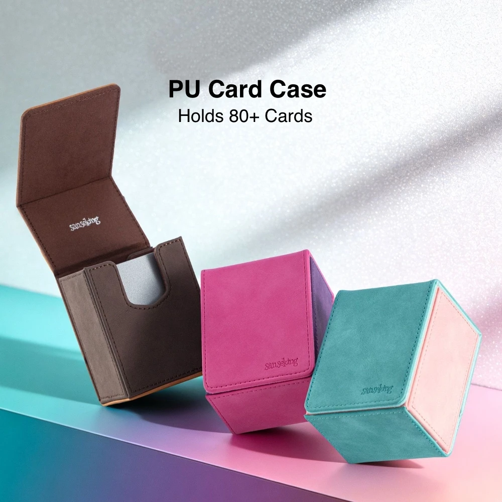 Vertical Single Slot PU Sheepskin Texture Card Box 80 Cards Fit Double Sleeved TCG Pokemon YuGiOh MTG Trading Card Storage Case