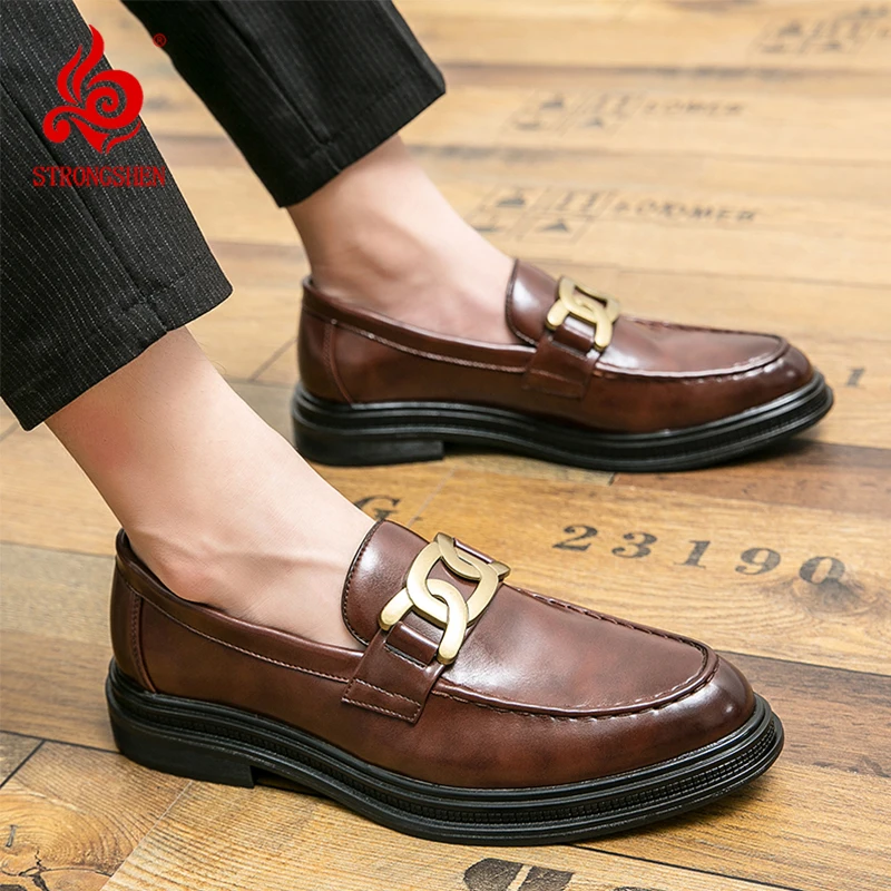 STRONGSHEN Men Formal Leather Shoes Pointed Toe Men Loafers Fashion Office Business Casual Shoes Oxford Shoes Mens Dress Shoes