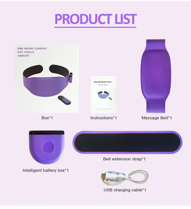EMS Waist Massager with Heat and Vibration, ABS Heated Vibrating Belt, Microcurrent Body Massager for Stress Relief, 95x13x5cm