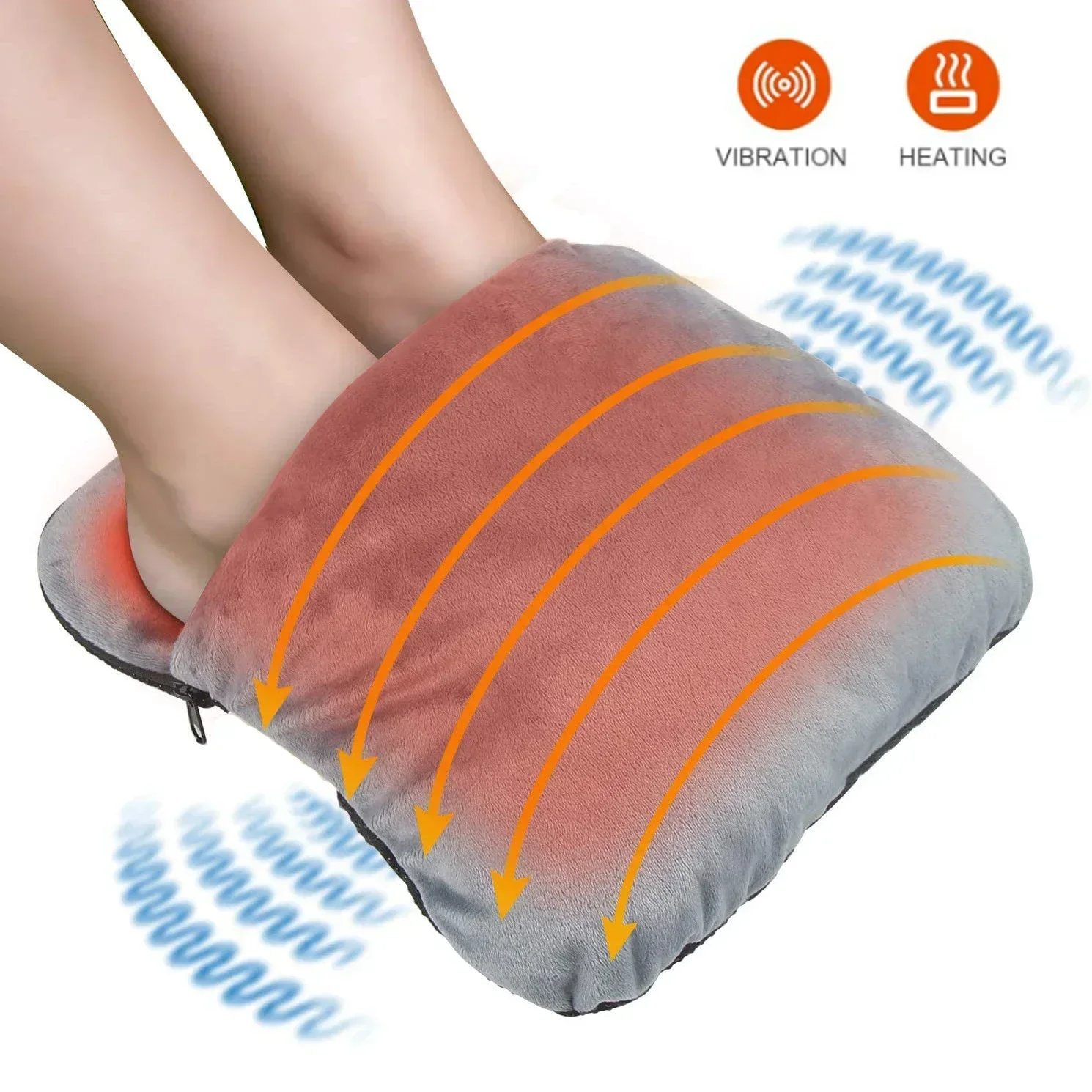 Electric Foot Warmer Gray Flannel Material with Vibration And Heat Massage Options for Stress & Muscle Pain Relief