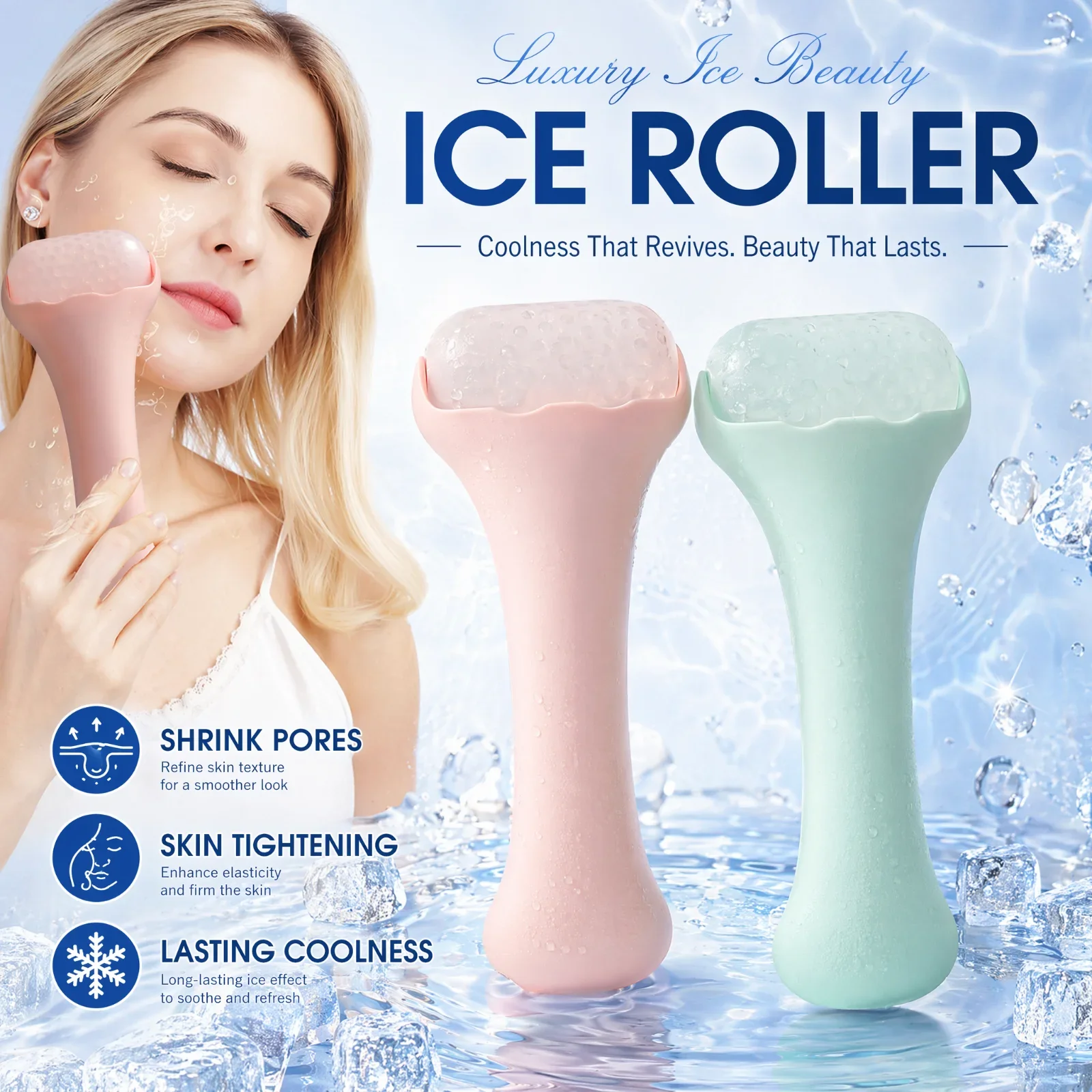 Ice Roller Facial Tool Cooling Face Roller Beauty Massage Tool For Women Skin Care Cold Therapy Face Body Spa Roller Travel Gift