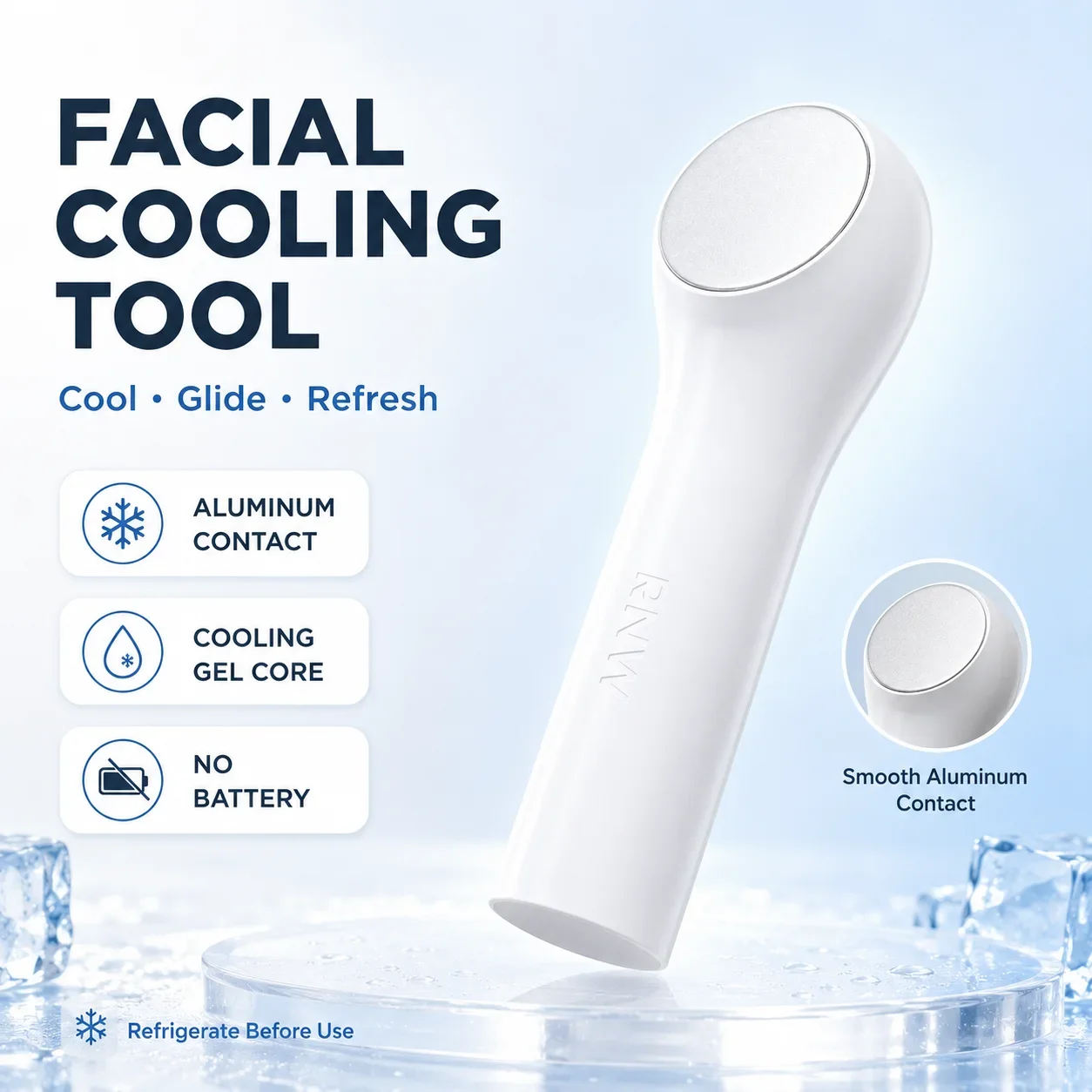 Facial Cooling Tool Reusable Ice Face Massager Aluminum Plate Cooling Gel Core No Battery Skincare Tool for Face Home Travel SPA