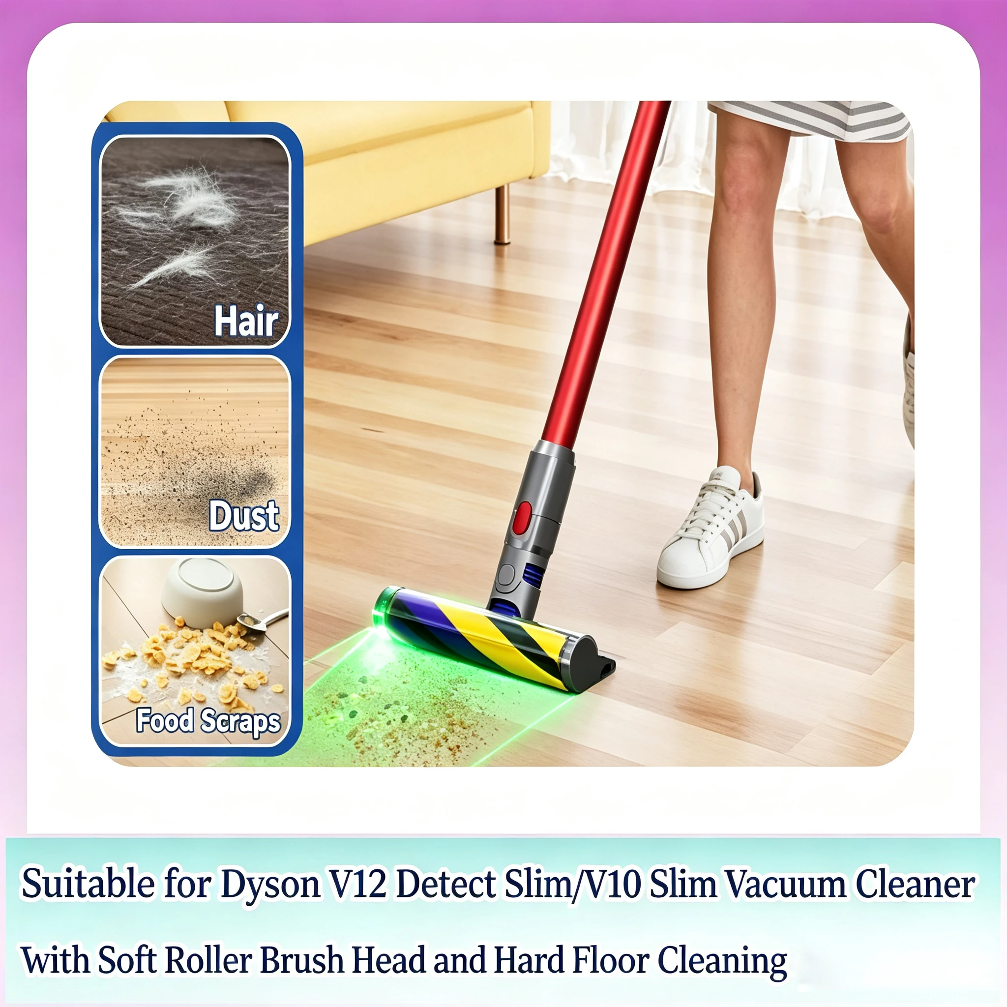 Suitable for Dyson V12 Detect Slim/V10 Slim Vacuum Cleaner with Soft Roller Brush Head and Hard Floor Cleaning Accessories