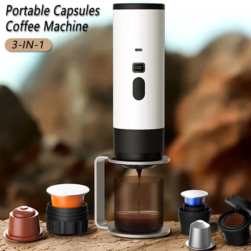 Portable Coffee Machine Wireless 3-In-1 Small Home Travel Office Coffee Extractor with Display 72W USB Charge Coffee Machine