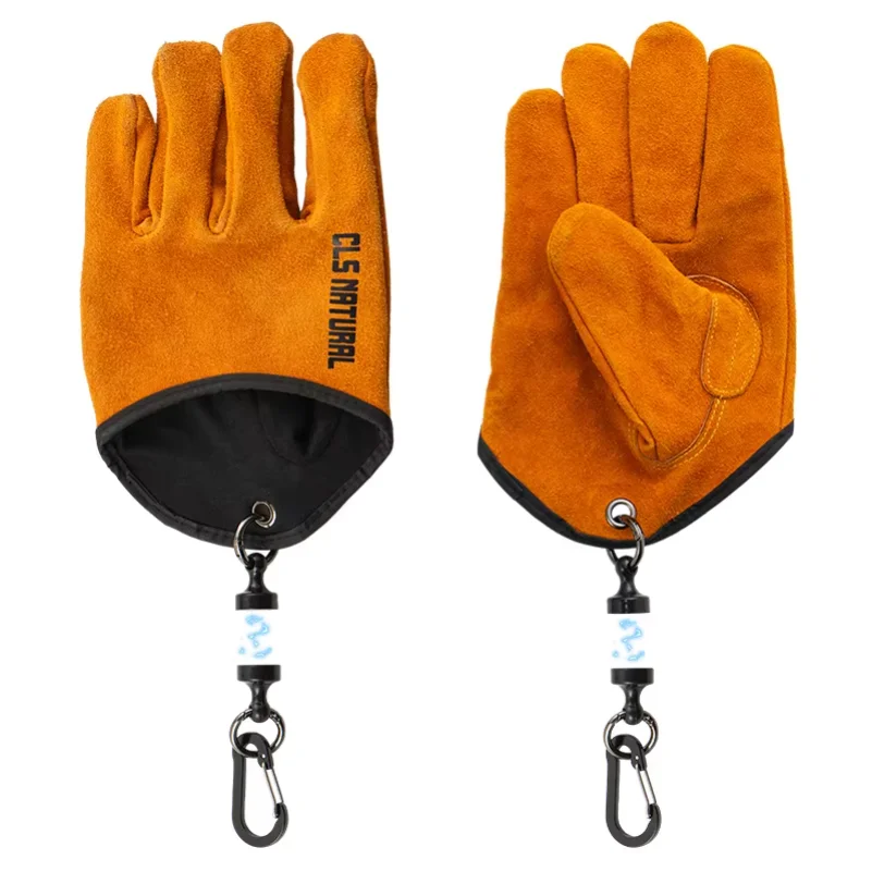 Heat Resistant BBQ Gloves, Cowhide Leather Camping Fire Handling Gloves, Non-Slip Grilling Mitts for Outdoor Fishing & Welding P