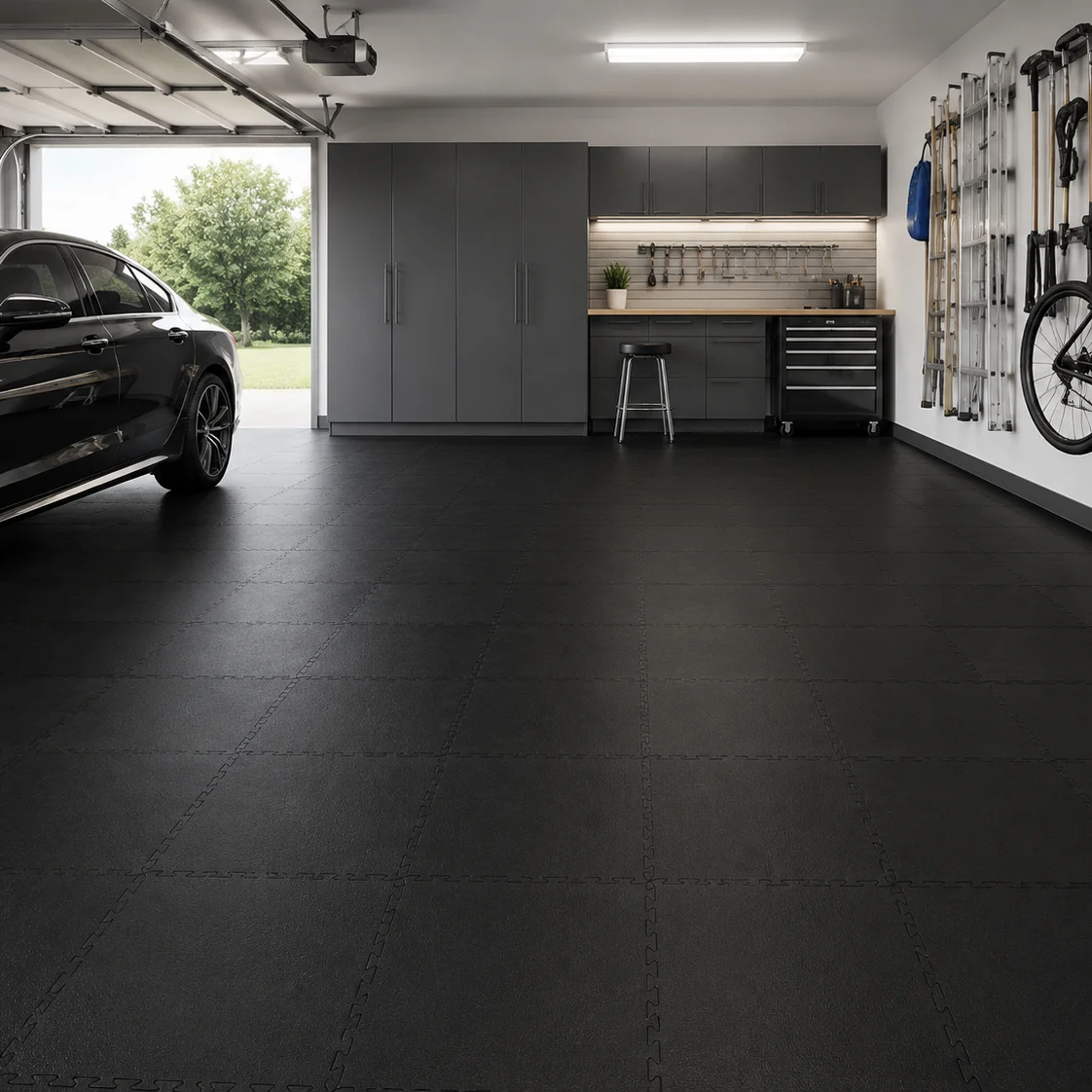 50x50x0.6cm PVC Interlocking Garage Tiles Click System Anti-Slip Fire-Resistant Flooring for Garages Warehouses Industrial Works