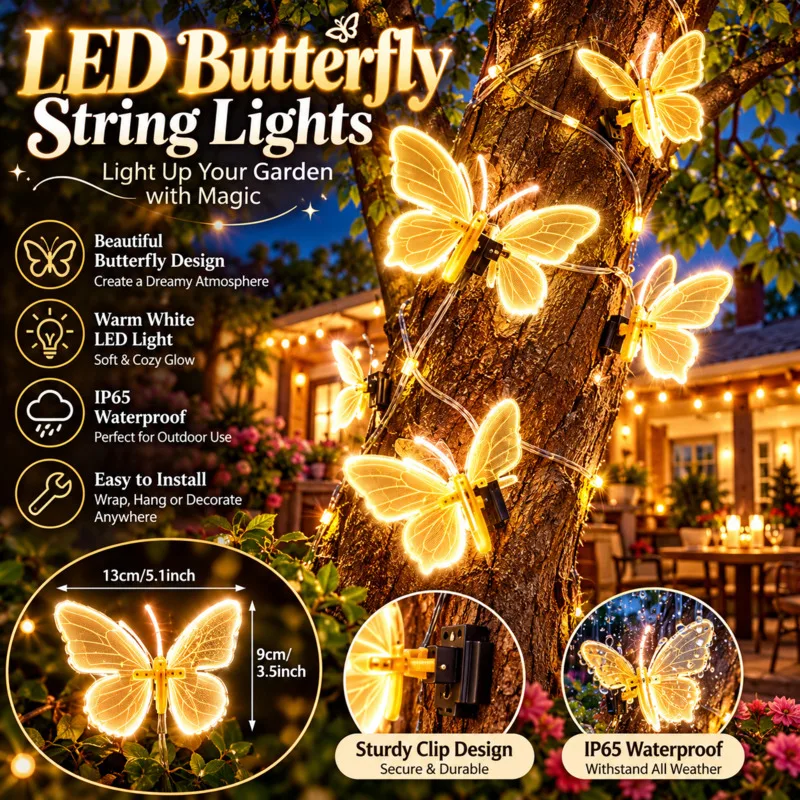 3D Solar LED Butterfly Light Outdoor, Waterproof Luminous Insect Lamp, Garden Lawn Landscape Decoration Park, Wall Party Decor