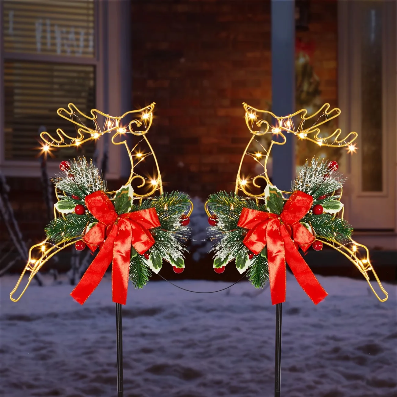 Solar Metal Solar Floor Lamp Christmas Garden Warm White Light Christmas Reindeer Christmas