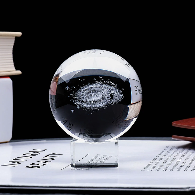 80mm Milky Way Galaxy Crystal Ball 3D Laser Engraved Solar System Planets Miniature Model Global Home Decoration Christmas Gifts