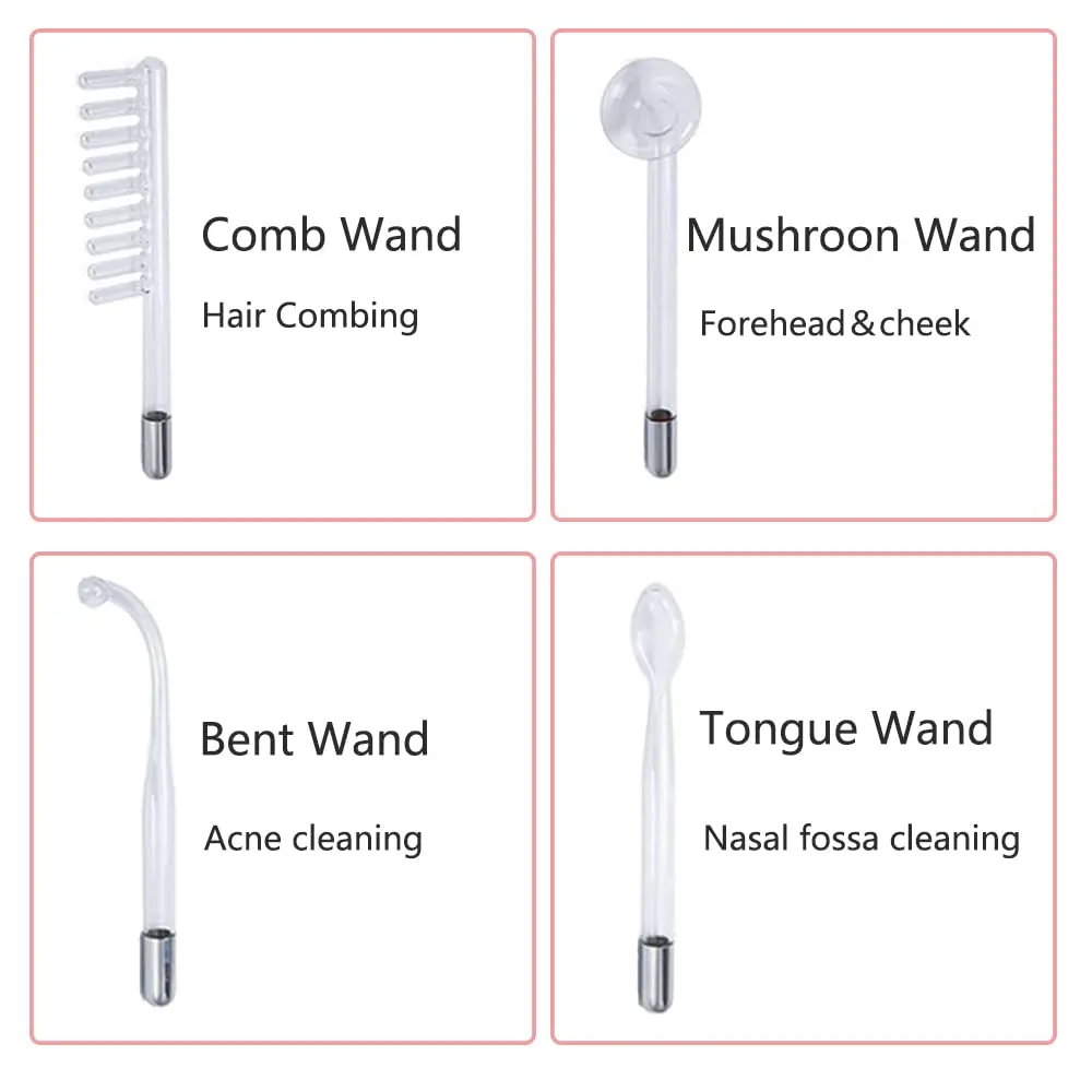 4in1 High Frequency Electrode Wand w/Neon Electrotherapy Glass Tube Acne Spot Remover Home Spa Beauty Device Facial Therapy Wand