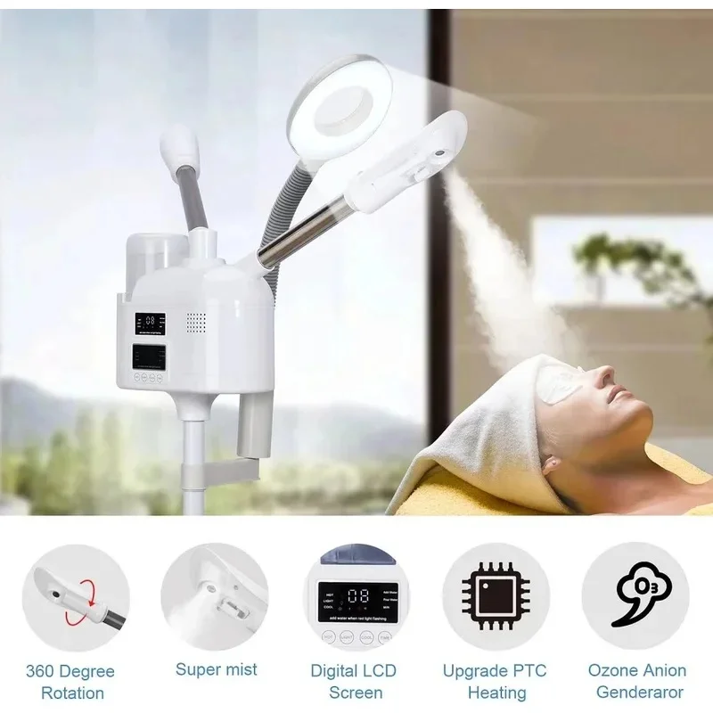 SW Salon Spa NanoSteamer 3-in-1 Electric Ionic Facial Ozonizer with High-Frequency Magnifying Light - Facial Vaporizer for Beaut