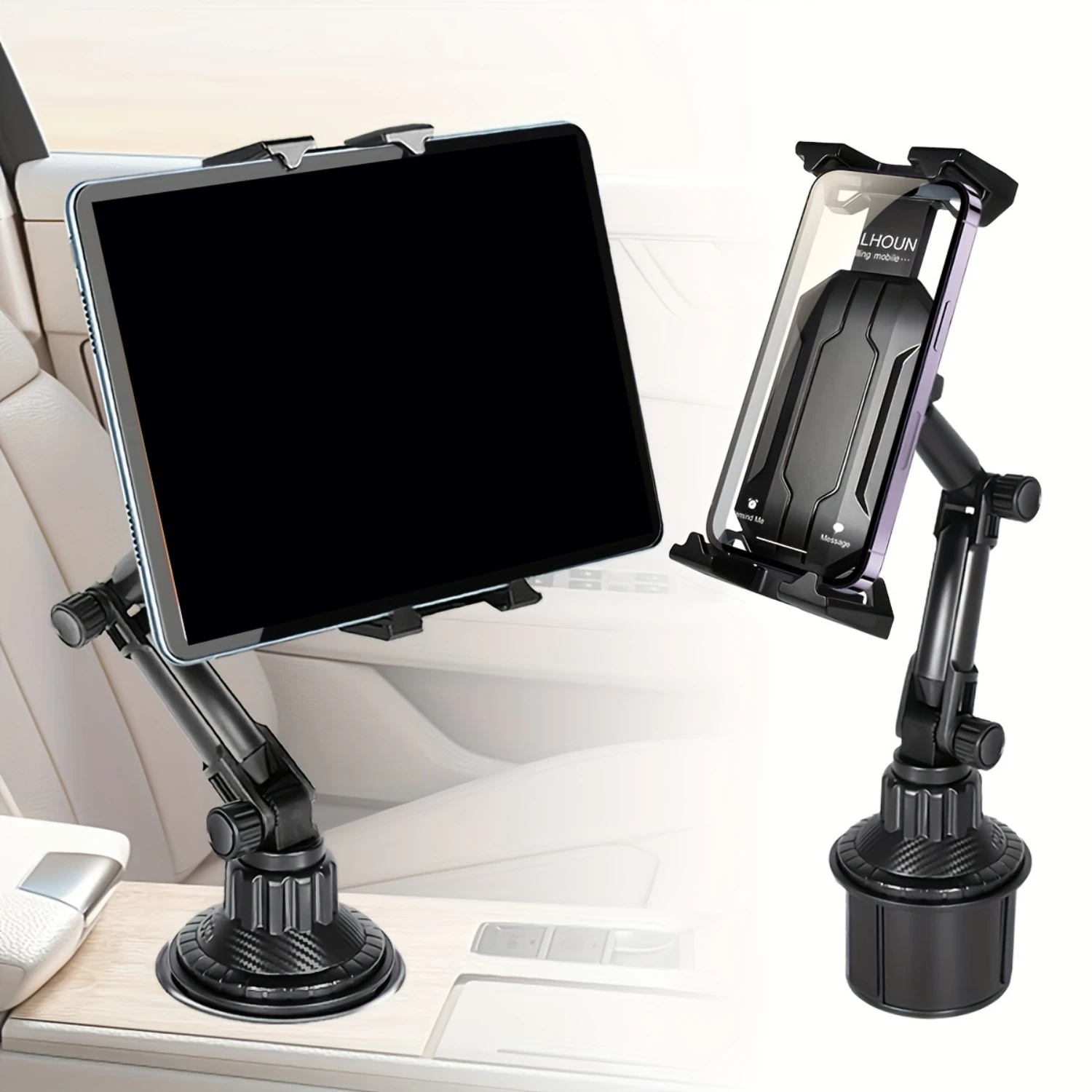 Cup Holder Tablet Mount & Phone Mount For Car, Adjustable Base Tablet Car Cradle Holder Phone Mount Compatible For Most 4-14