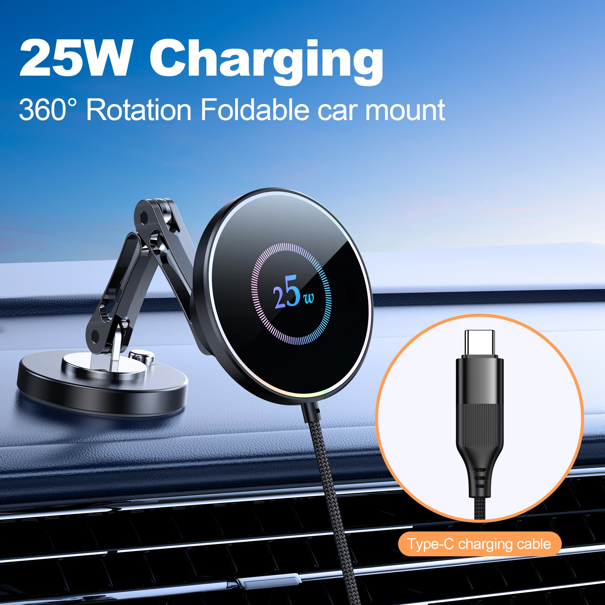 25W Magnetic Car Phone Holder Stand Wireless Charging for iPhone Xiaomi Huawei Samsung  Portable Vehicle Mount Stand