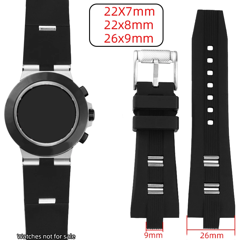 For Bulgari Diagono Men Women Soft Rubber Strap 22*7mm 22x8mm 26X9mm Watchbands Fold Black Convex Silicone Watch Strap Bracelet