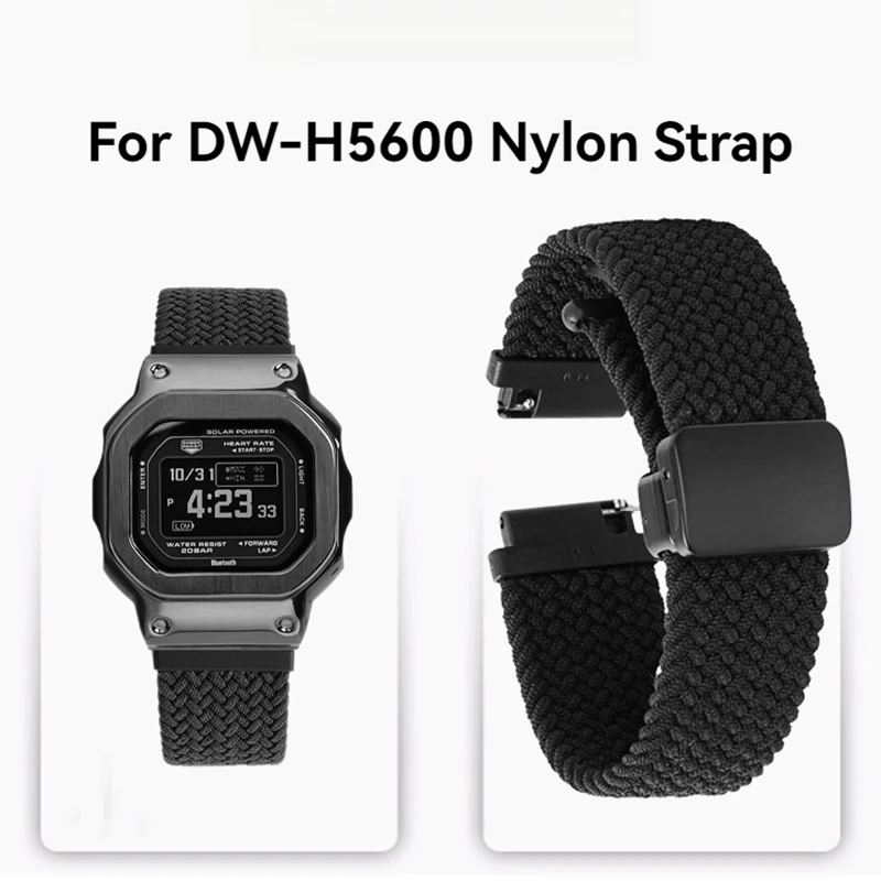 For Casio DW-H5600 Elastic Nylon Folding Magnetic Buckle Strap Wristband 18mm Waterproof Breathable Watchband Green Gray Black