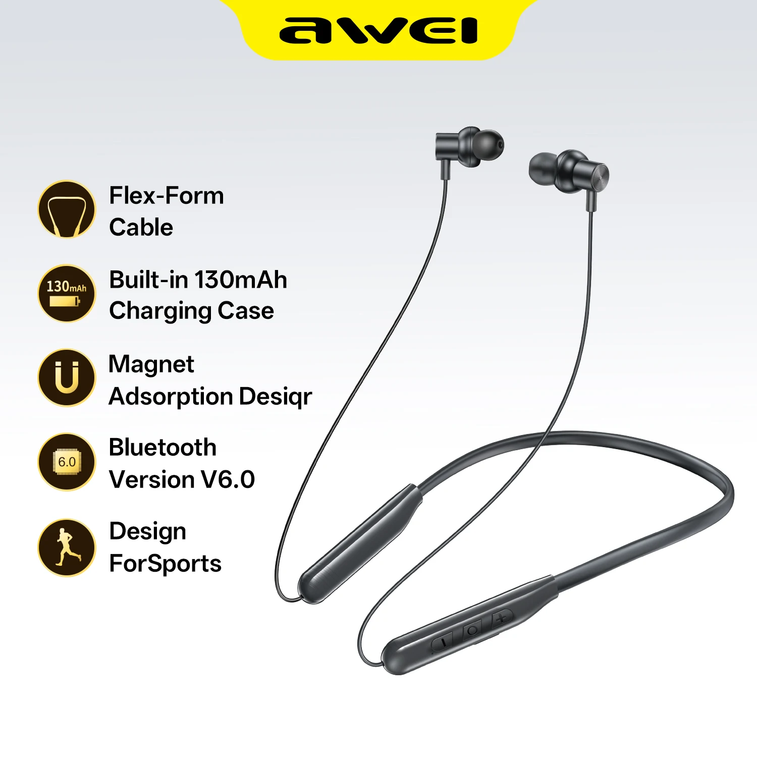 Awei G83 Wireless Bluetooth Neckband Earphone IPX6 Waterproof Microphone Sports Noise Reduction 4-Speaker Calls Built-in TF Card