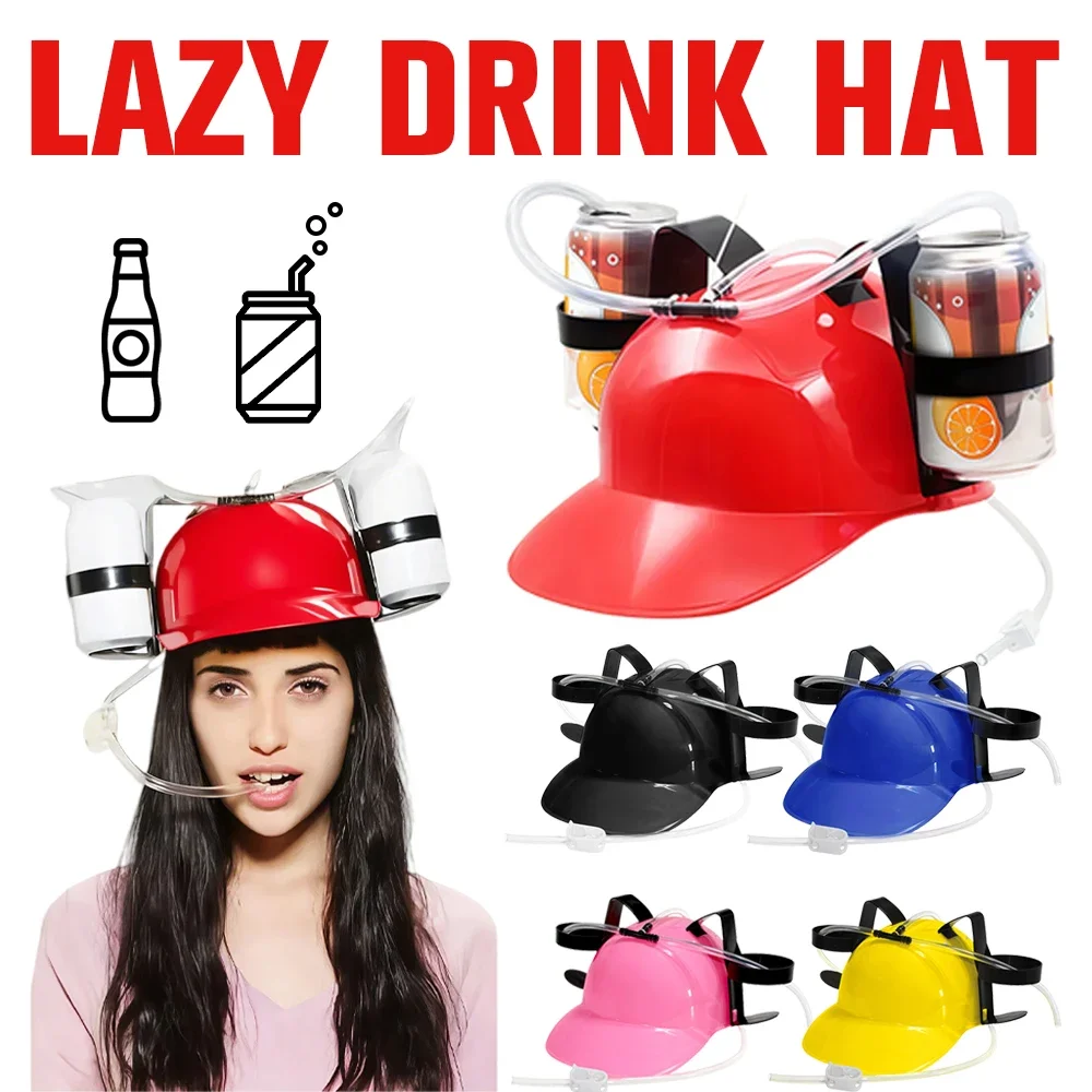 Creative Beer Beverage Hat Hands-Free Lazy Drinking Helmet with Straw Fun Helmet toys Outdoor Parties Gaming Drinking Headwear