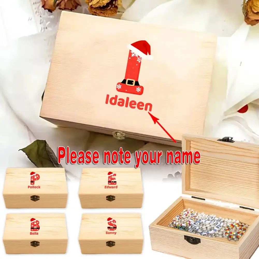 Customized Name Vintage Wooden Storage Box Jewelry Ring Display Case Organizer Desktop Treasure Chest Christmas Santa Claus