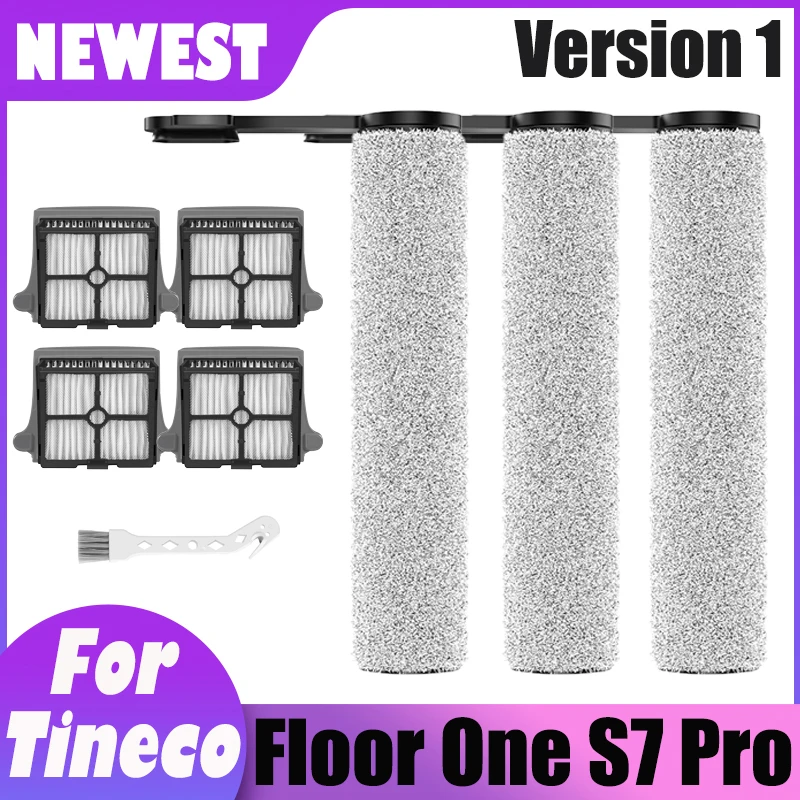 Fit for Tineco Floor One S7 Pro Version 1 Cordless Vacuum Cleaner Soft Roller Brush HEPA Filter Replacement Spare Parts Kit