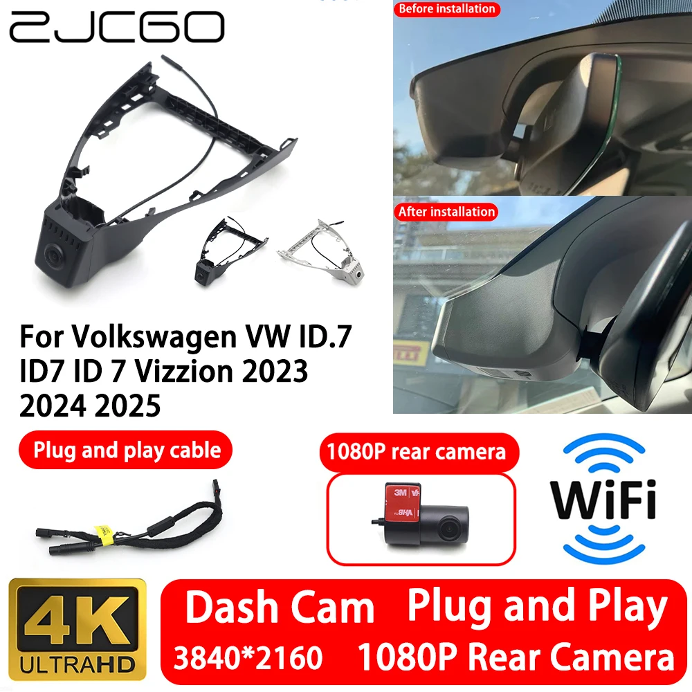 for Volkswagen VW ID.7 ID7 ID 7 Vizzion 2023 2024 2025 4K 2160P Front Rear Camera Dash Cam Wifi Plug and Play Video Recorder