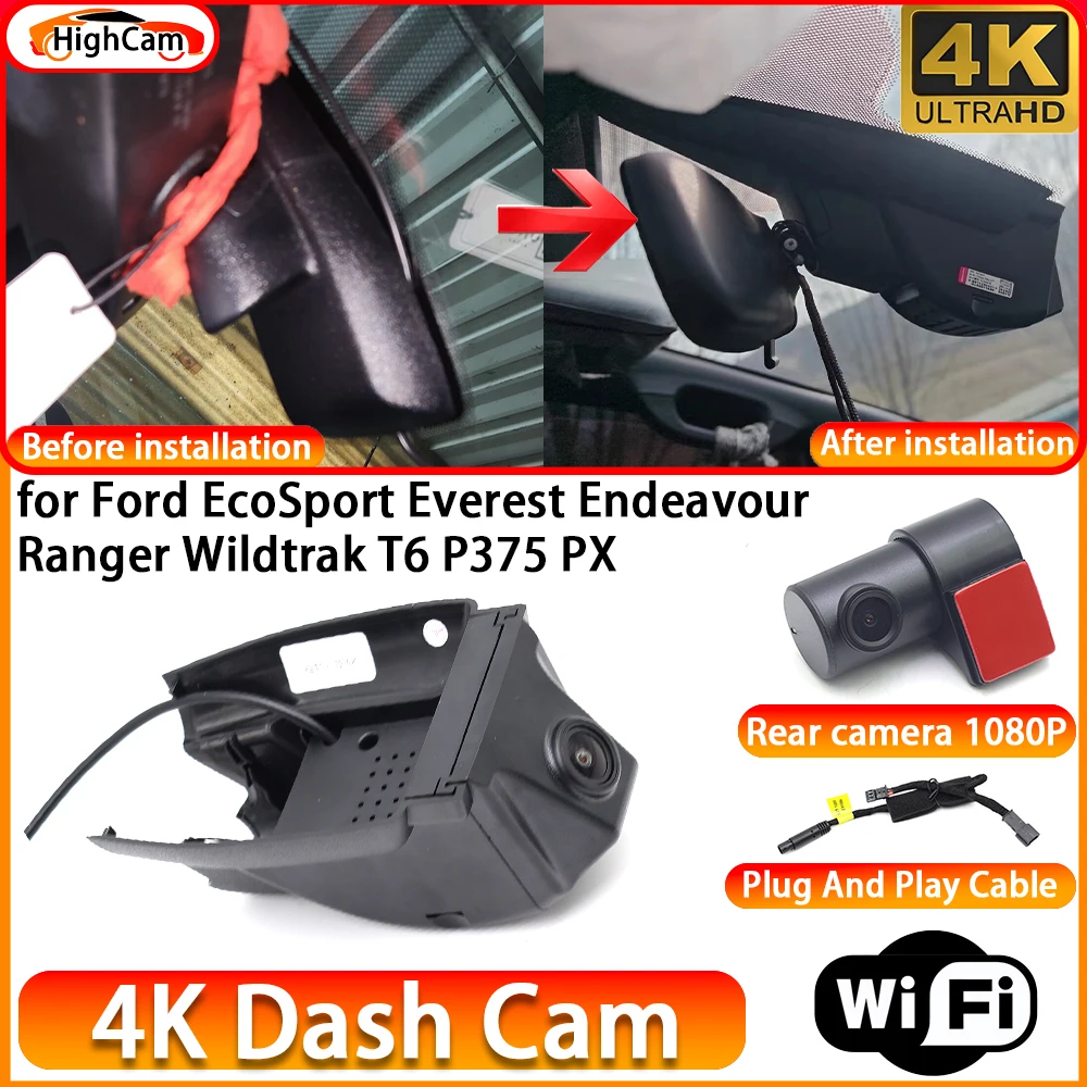 HighCam for Ford EcoSport Everest Endeavour Ranger Wildtrak T6 P375 PX OEM 4K DVR Dash Cam Front Rear Camera WiFi Video Recorder