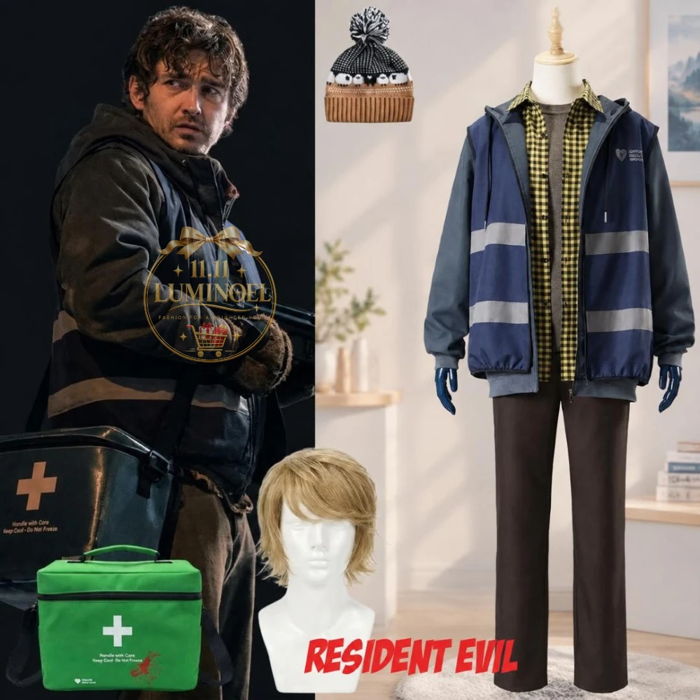 2026 Movie Resident Evil Bryan Cosplay Costume Wig Outfit Wool Hat First Aid Bag Lightfoot Medical Transport Halloween Party