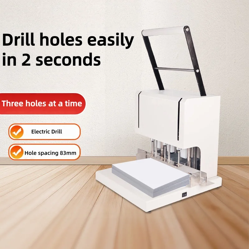 Electric 3 Hole Paper Punch Machine Heavy Duty File Drilling Machine for Personnel Archives Financial Document Punching Binding