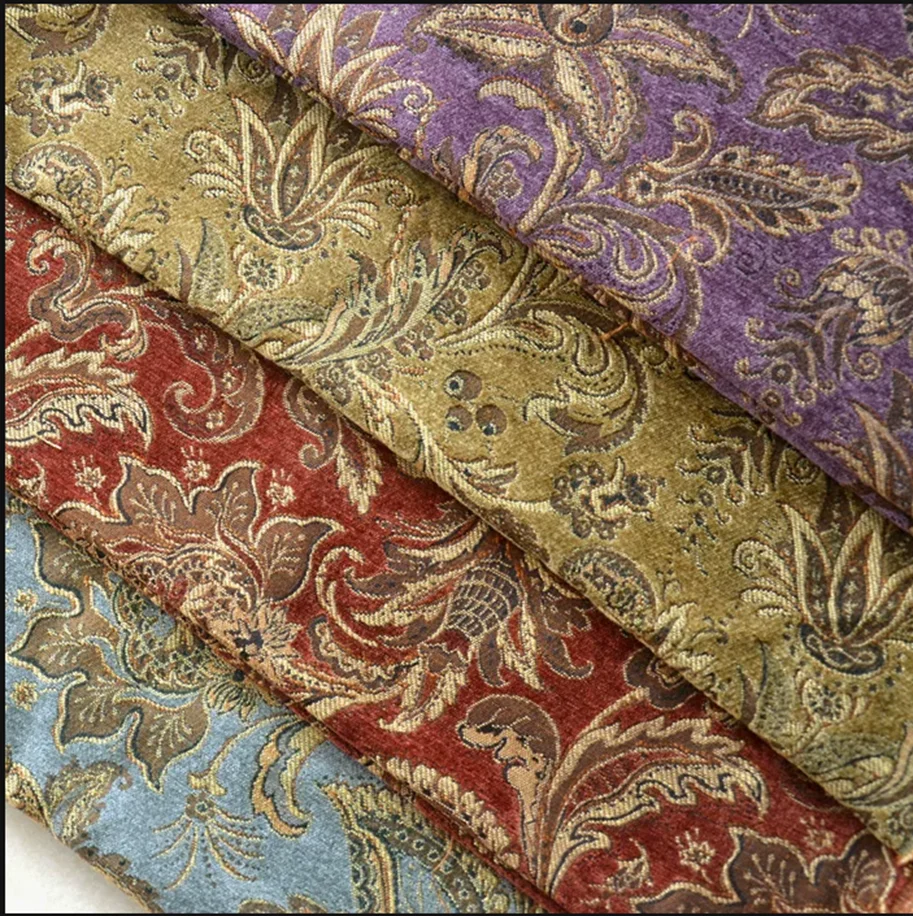 Chenille Classical Jacquard Fabric Flower Striped Home Decoration Fabric for Interior Design