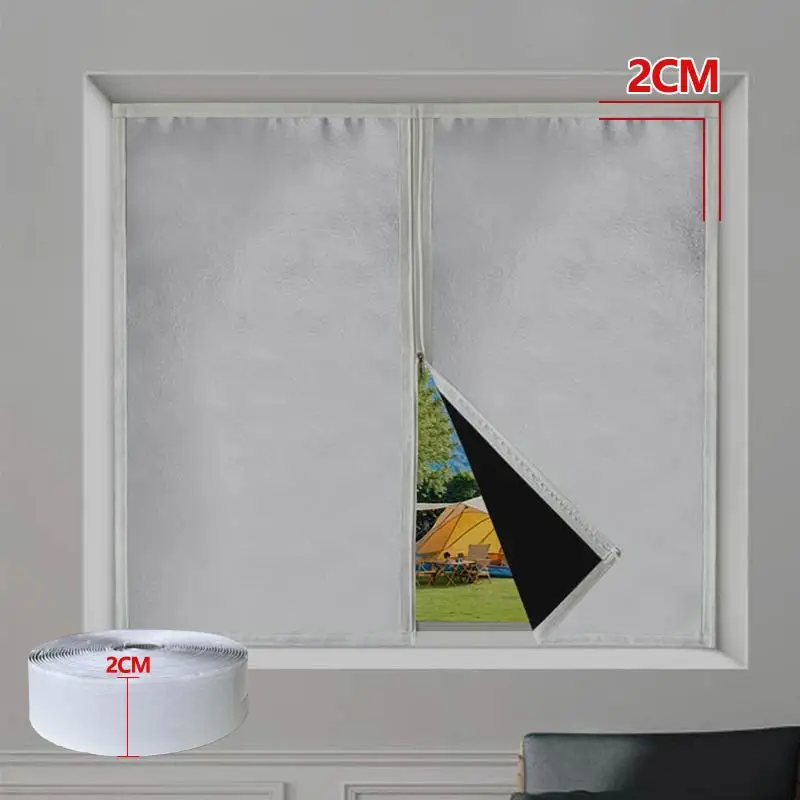 Customizable Zipper Light Blocking Curtain, White Edge Self-Adhesive Window Curtain, Removable Washable, No Punch Mounting
