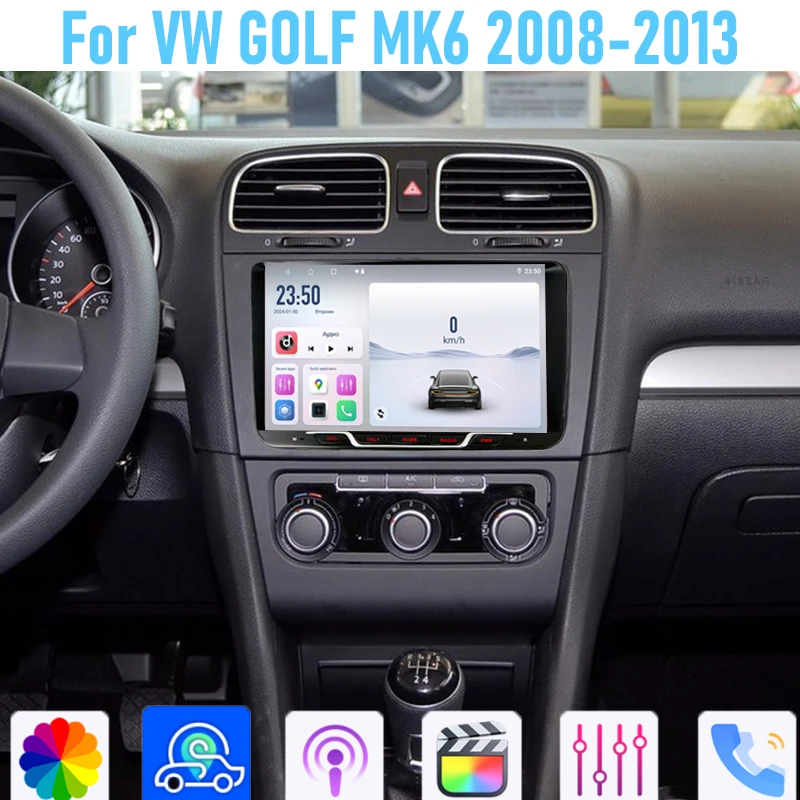 9'' For VW GOLF MK6 2008-2013 GPS 64GB Car Radio Wireless Android 15 Head Unit Carplay Intelligent System  Navi WIFI  Google Map